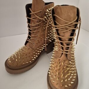 Vegan Cape Robbin Gold Studded Tan Combat Boots